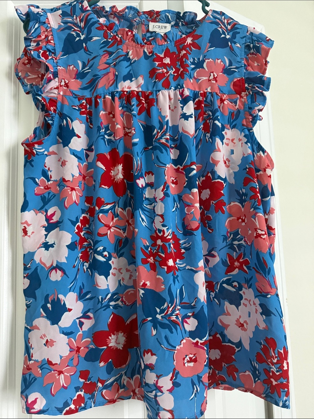 J. Crew Girls' Bright Blue Floral Ruffle-Sleeve Top